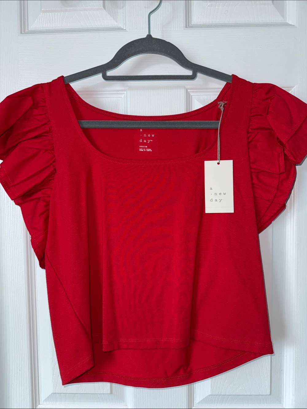 a new day Red Ruffle Sleeve Crop Top